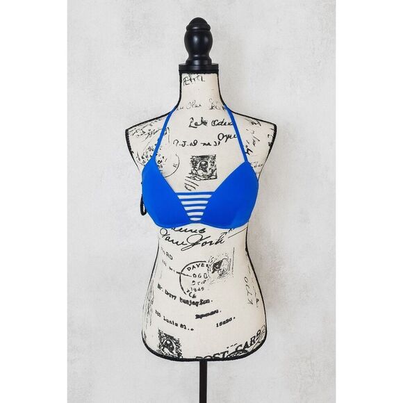 Calzedonia Blue Push Up Bikini Top SZ M | Triangle Swimwear Halter Bathing Suit - Picture 1 of 3